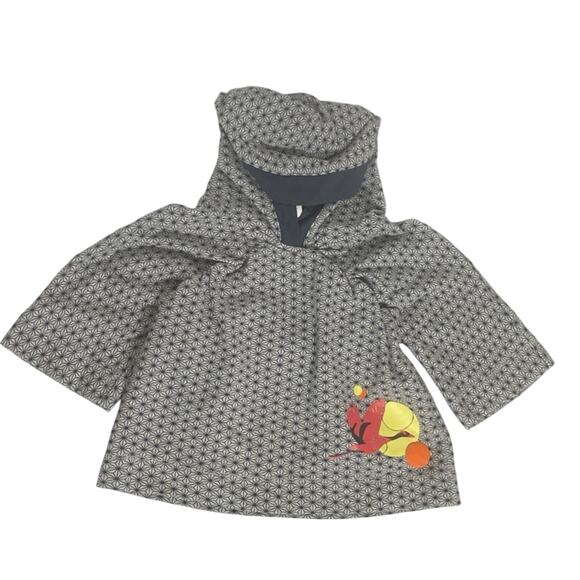 TEA COLLECTION Happy Hoodie Geometric With Bird L/S Top Girls Sz 4 Gray Blue - Picture 1 of 7